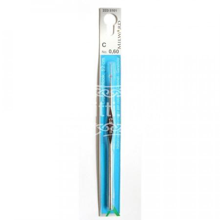 Крючок для тонкой пряжи стальной с направляющей площадью Milward 0,6 мм / 12 см