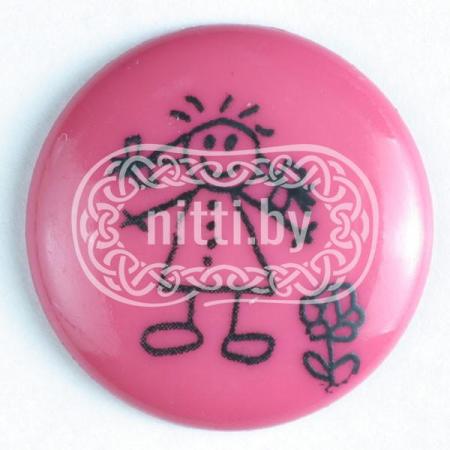 Пуговица пластиковая розового цвета с рисунком Человечек на ножке Dill 15 мм 