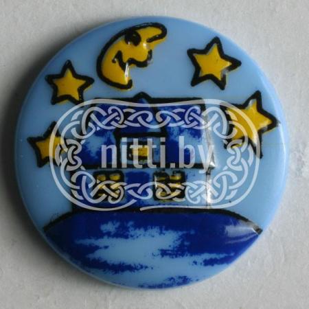 Пуговица пластиковая синего цвета с Ночным рисунком на ножке Dill 18 мм 