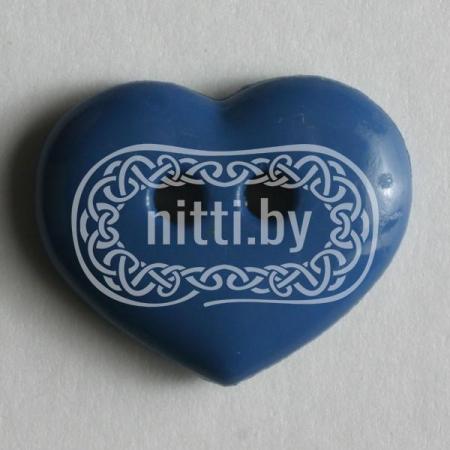Пуговица пластиковая Сердечко синего цвета с двумя отверстиями Dill 15 мм 