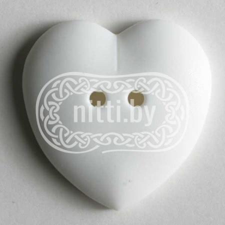 Пуговица пластиковая Сердце белого цвета с двумя отверстиями Dill 15 мм 