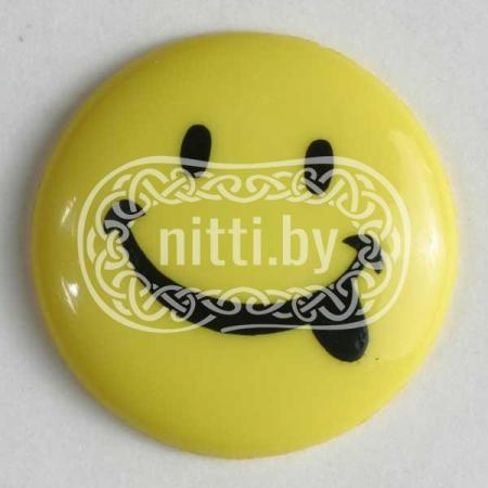 Пуговица пластиковая Смайлик желтого цвета на ножке Dill 15 мм