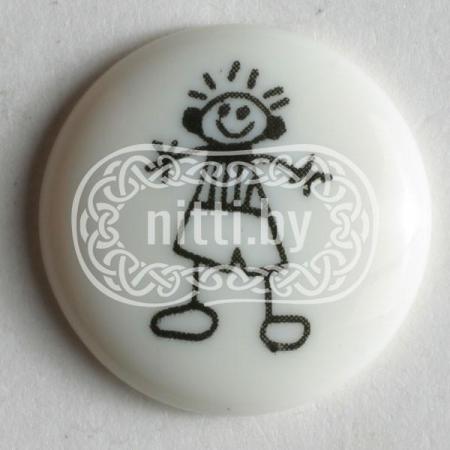 Пуговица пластиковая белого цвета с рисунком Человечек на ножке Dill 15 мм