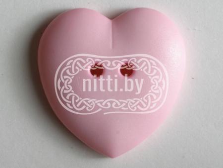 Пуговица пластиковая Сердце розового цвета с двумя отверстиями Dill 15 мм