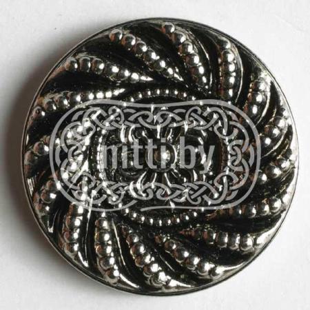 Пуговица пластиковая с узором цвета античное серебро  на ножке Dill 14 мм 