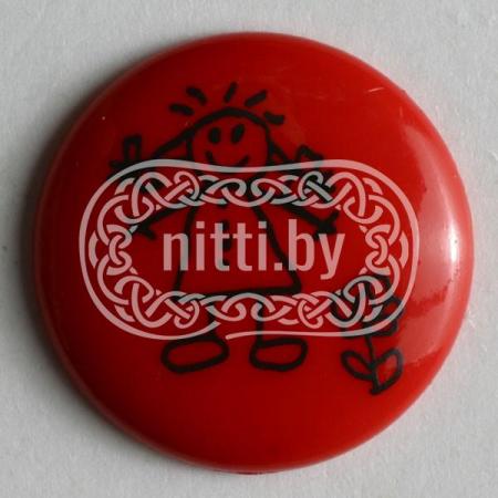 Пуговица пластиковая красного цвета с рисунком Человечек на ножке Dill 15 мм