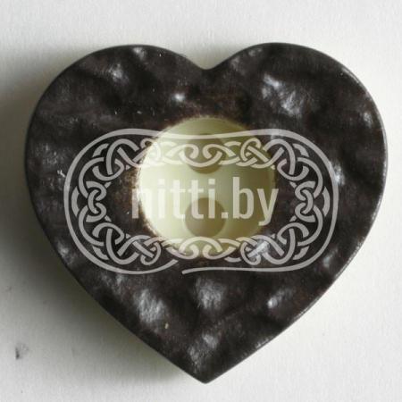 Пуговица пластиковая коричневого цвета в форме Сердца с двумя отверстиями Dill 15 мм 