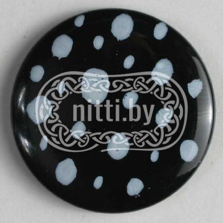 Пуговица пластиковая черного цвета с белыми пятнышками на ножке Dill 15 мм