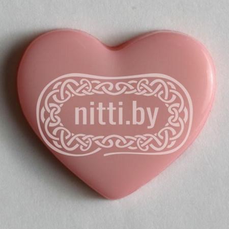 Пуговица пластиковая в виде Сердца розового цвета на ножке Dill 13 мм