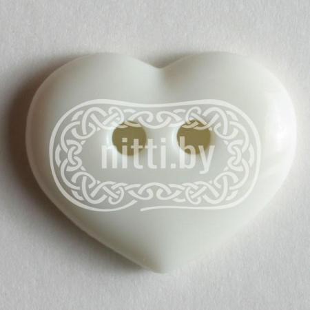 Пуговица пластиковая белого цвета в виде сердца с двумя отверстиями Dill 13 мм 