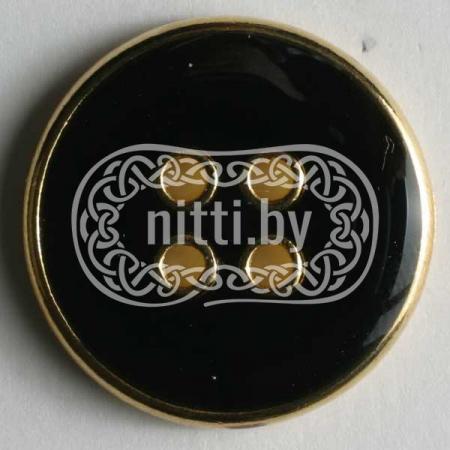 Пуговица металлическая черного цвета с четырьмя отверстиями Dill 20 мм