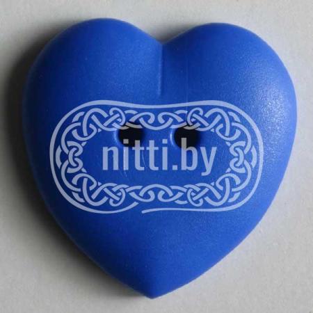 Пуговица пластиковая Сердце синего цвета с двумя отверстиями Dill 15 мм