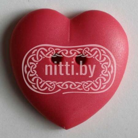 Пуговица пластиковая Сердце красного цвета с двумя отверстиями Dill 15 мм 