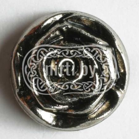 Пуговица пластиковая в виде Розы цвета античное серебро на ножке Dill 14 мм